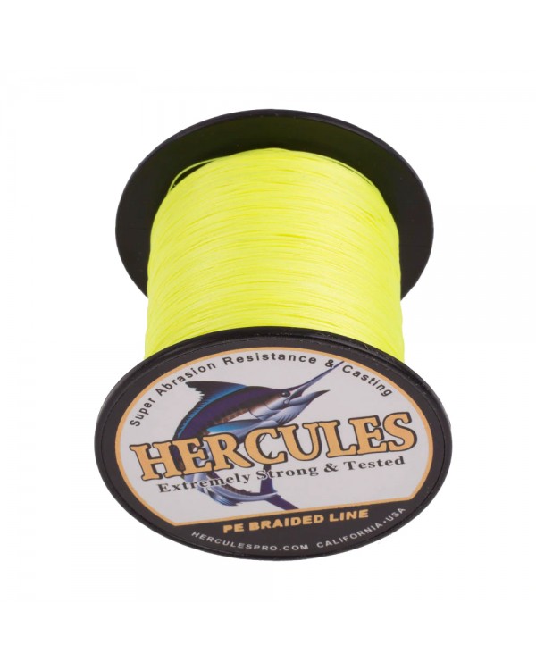 Плетеный шнур Hercules 4X Fluorescent Yellow 300 м, D 0,55 45 кг